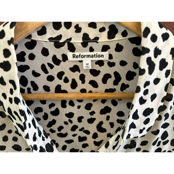 Reformation Black White Animal Print Ocelot Violet Blouse Medium Long Sleeve EUC - Picture 3 of 6